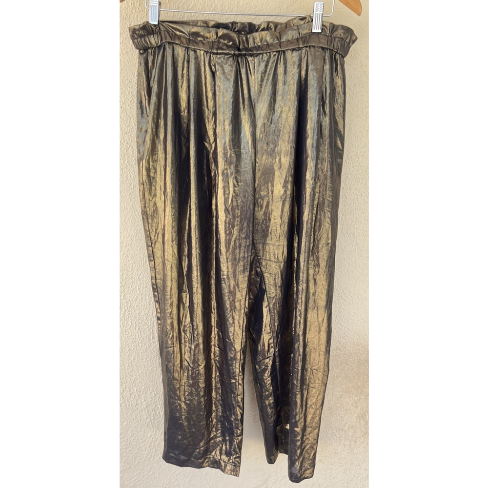 Free People Metallic Gold Paperbag Waist Pants Wide Leg Women’s Size Medium